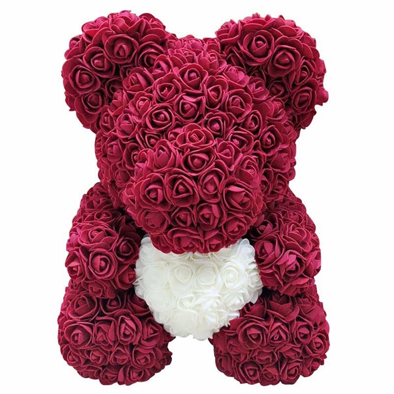 Lovely Big Red Rose Flower Bear Toys Ornaments for Valentines's Day 25cm YE: red wine