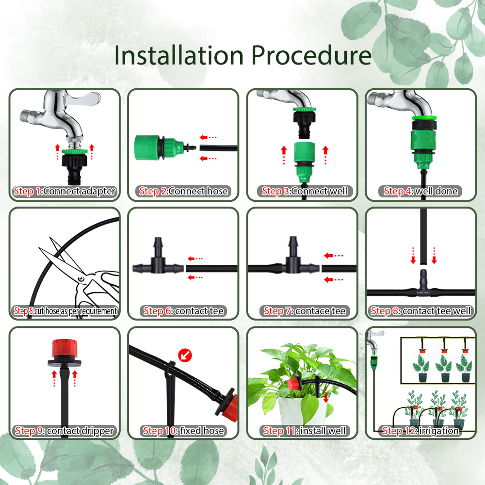10-50M Tuinirrigatiesysteem 1/4 '' Automatische druppelbewatering Messing Vernevelingsspray 2-IN-1 Huis voor Balcory Yard Kasboerderij