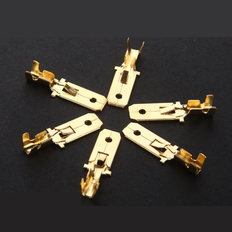 10pcs 6.3 plug spring connector piece line terminals insert spring male connector copper terminal 6.3*24.3mm