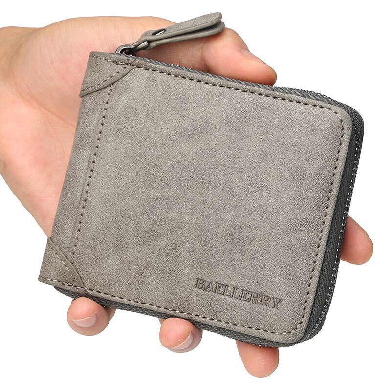 Casual Style Zipper Men Wallets Card Holder Small Wallet Male Synthetic Leather Man Purse Coin Purse Men's Carteira: Grey