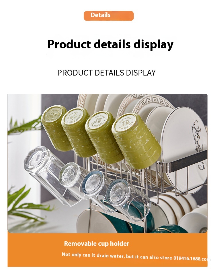 304 Stainless Steel Kitchen Storage Rack Double-layer Detachable Bowl Dish Tray Drain Rack Multifunctional Storage Basket