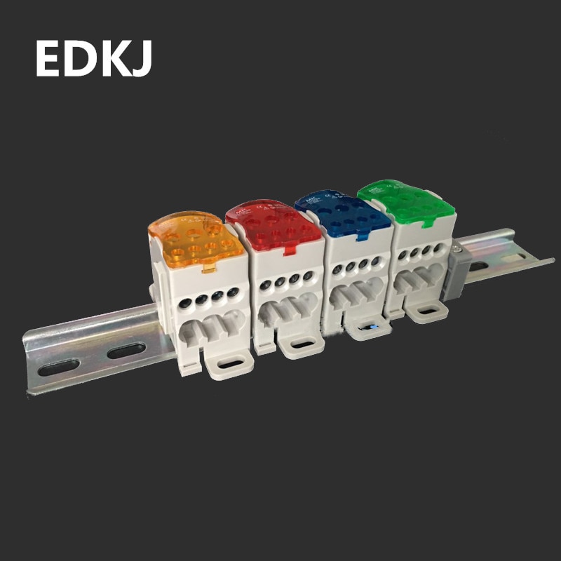 1 pces ukk80a vermelho amarelo azul verde bloco terminal 1 em muitos para fora din trilho caixa de distribuição universal conector de fio elétrico