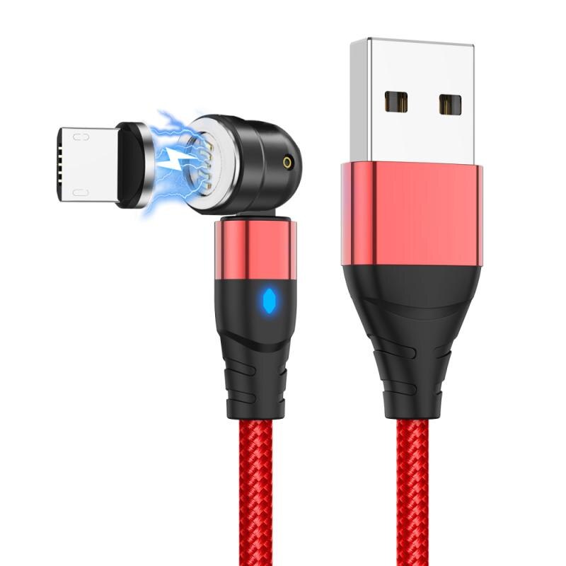 Cable magnético giratorio de 540 grados, cargador magnético de carga rápida 3A, Micro USB tipo C, Cable de teléfono móvil para iPhone, Xiaomi, Huawei: Red Micro