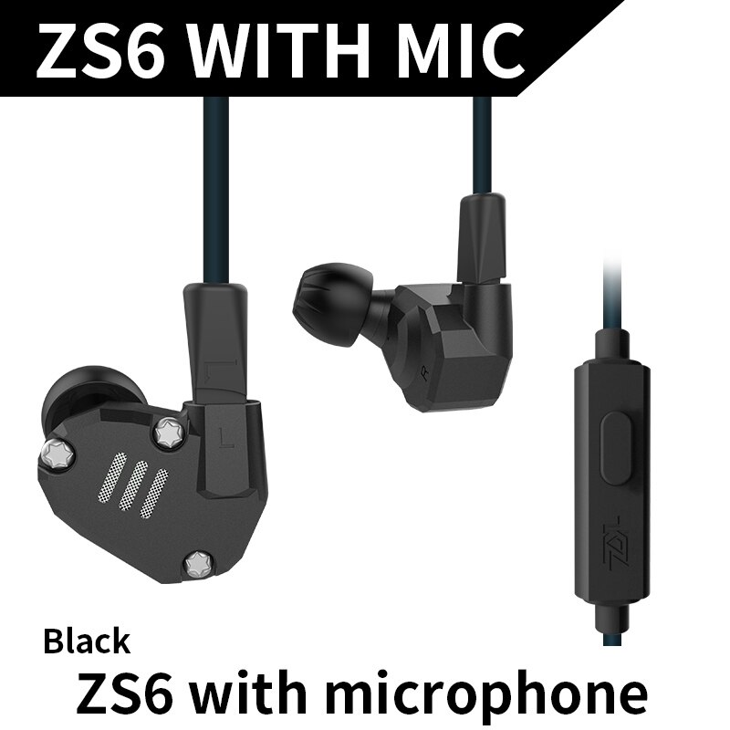 KZ-Auriculares con controladores 2DD + 2BA, monitores estéreo HIFI, deportivos, con tecnología híbrida, cancelación de ruido, para juegos, KZ ZS6 8: Black Mic