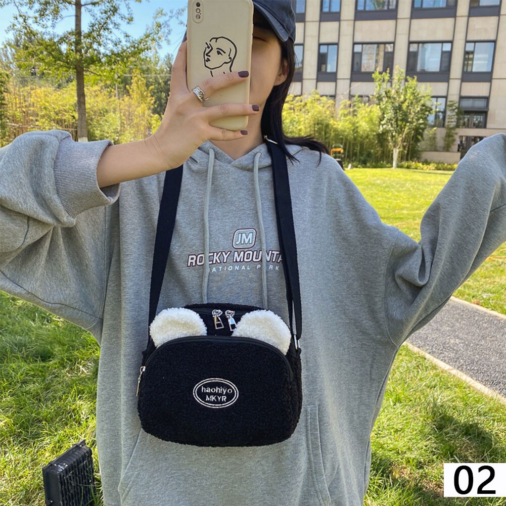 Nowy przyjazd dzieci śliczne pluszowy królik retro kontrast portmonetki mini kreskówka portfel dziewczyny torba na ramię: czarny