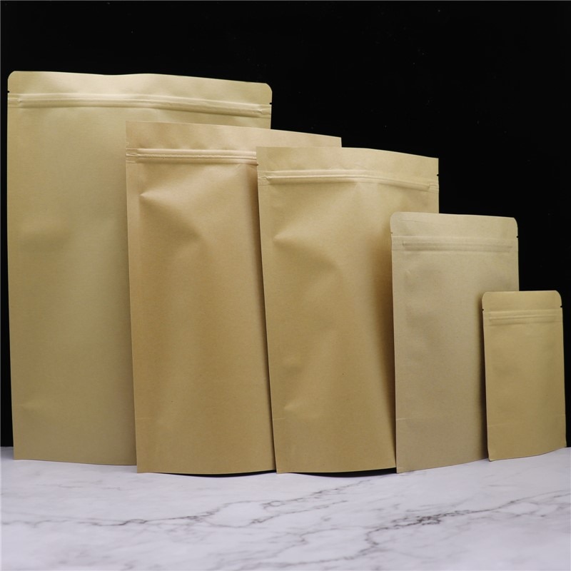 10 stuks/lot kraft papieren zakken gedroogd voedsel fruit thee verpakking zakjes koffie zaden snoep hoge afdichting rits sta b