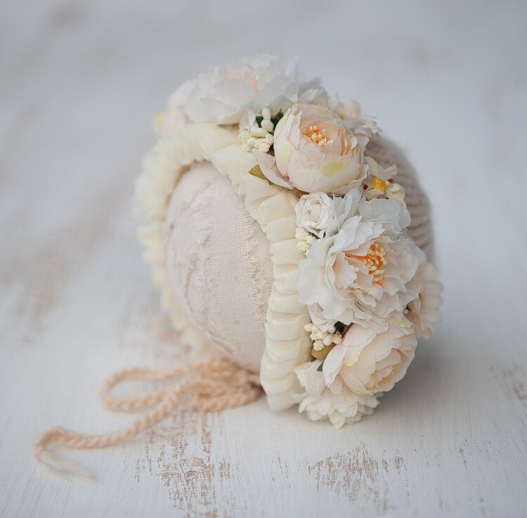 Newborn photography props baby flowers hat photography props hat studio photo headdress hat props princess hat: White / 0-3M