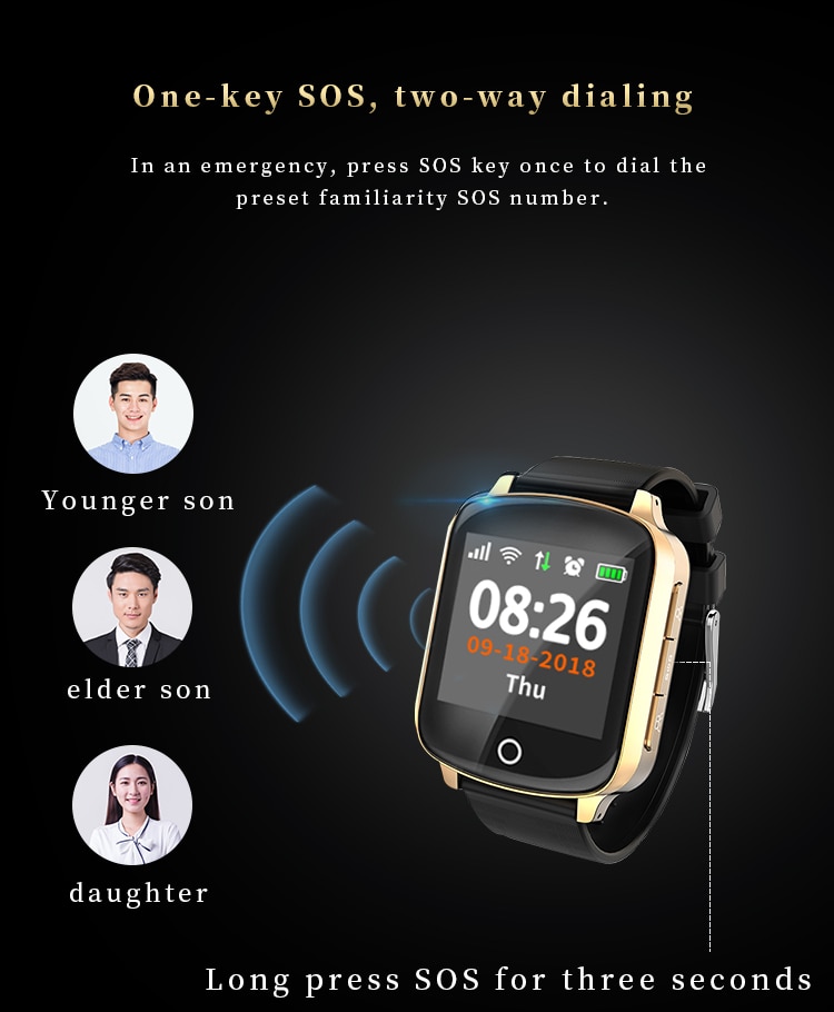 Reloj inteligente D200 D200SE localizador GPS para hombres y mujeres mayores reloj inteligente con llamada SOS Frecuencia Cardíaca presión arterial