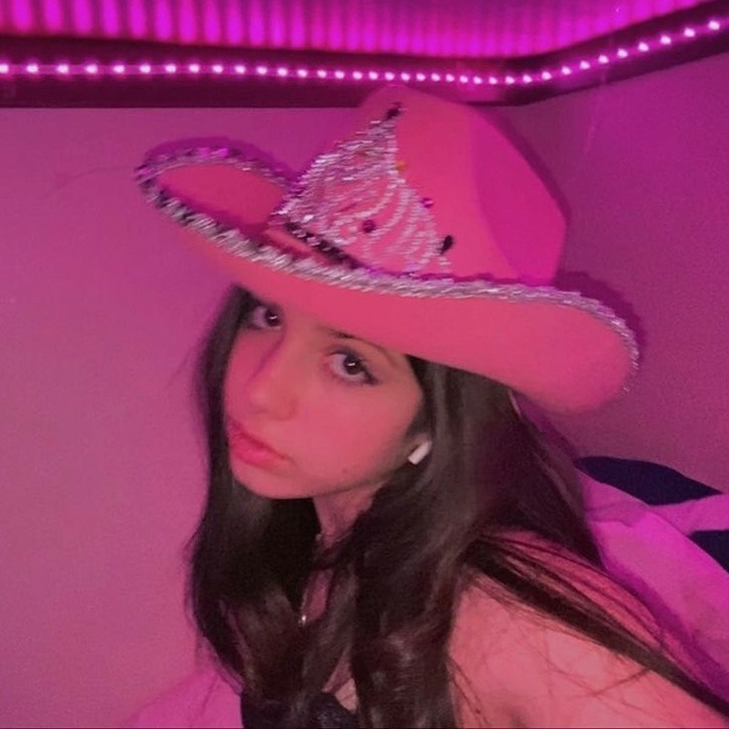 Sombreros de vaquero rosas para mujeres y niñas, sombreros occidentales de ala ancha Y2K, corona brillante, gorros de plumas con lentejuelas, accesorios de disfraz de de vaquera