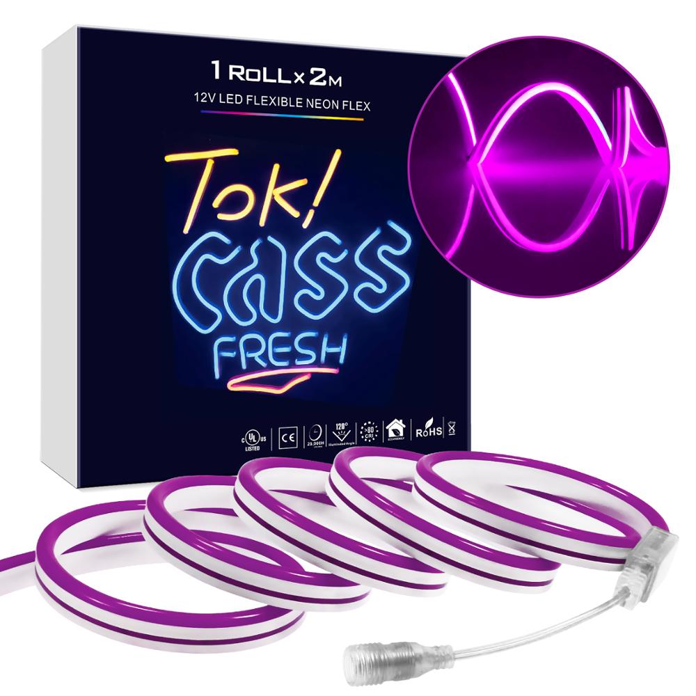 Neonskilt led lys lampe 2m strips tape vanntett bar fargerik regnbuelys rund led neon hjemmeveggdekor: Lilla