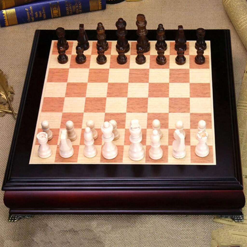 Wooden Carved Chess Set Competitive Board Games Wood Board Box Storage Slots for Adults Kids Family Friends