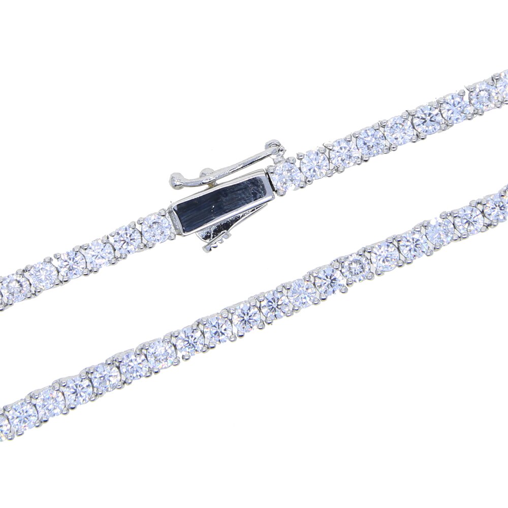 3mm cz tennis kæde halskæde klassisk kæde match hip hop vedhæng 5a iced out bling mænd dreng hiphop smykker: Sølv / 21cm armbånd