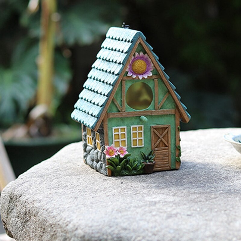 Bird House for Outside, Hanging Garden Decorative Resin Bird House Garden Hanging Parrot Bird House for Porch Trees