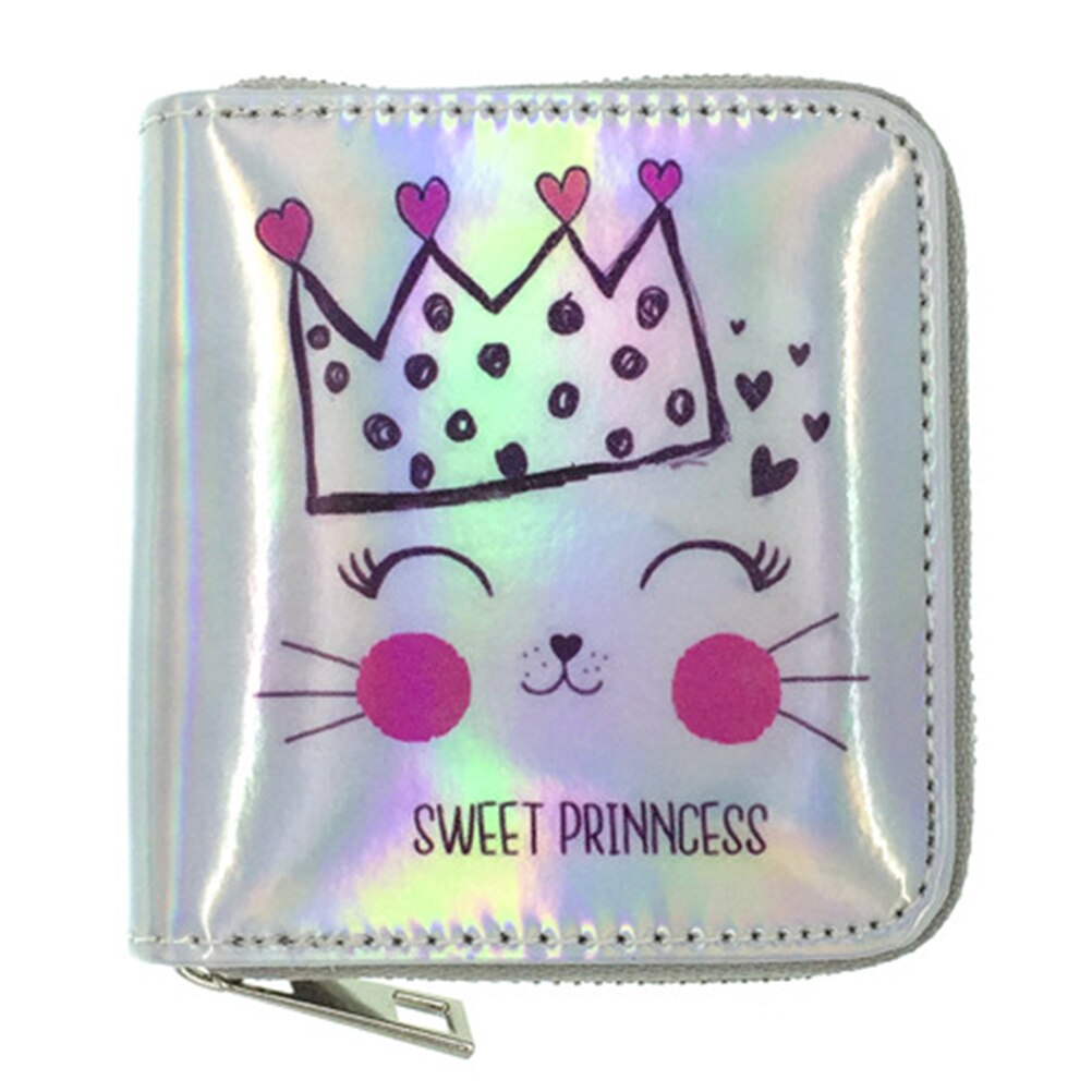 Femmes hologramme portefeuille porte-monnaie en cuir PU sac à main carte à glissière porte-pochette femmes dessin animé mignon petits portefeuilles pochette: a