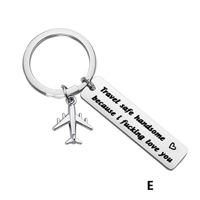 Drive Safe Fly Safe Keyring Plane Keychain Couples Men Boyfriend Pilot Flight Key Chain Christmas: E