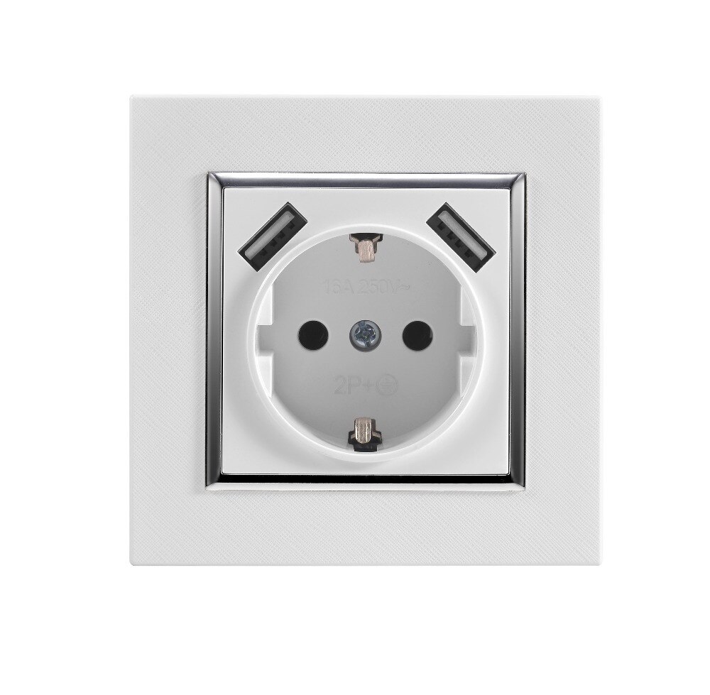 One Wall USB Socket With Ground Double USB Port 5V 2A Europ Plug Sockets Wall Mount Charger FMB-19B Matte White