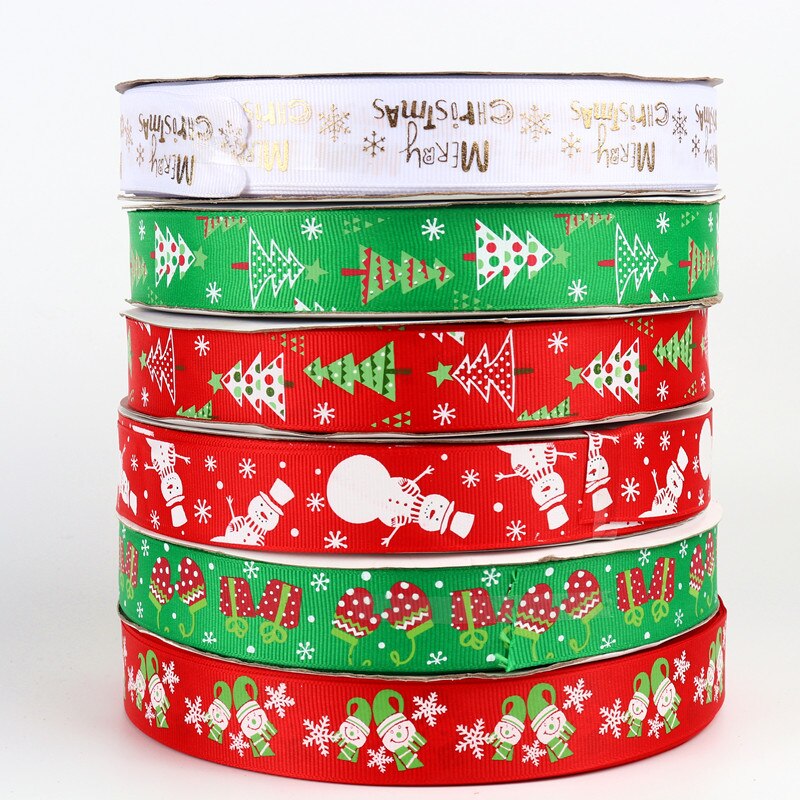5 meter 25mm brede grosgrain kerstlinten rood groen bedrukt wit sneeuwvlok grosgrain lint linten kerstversiering