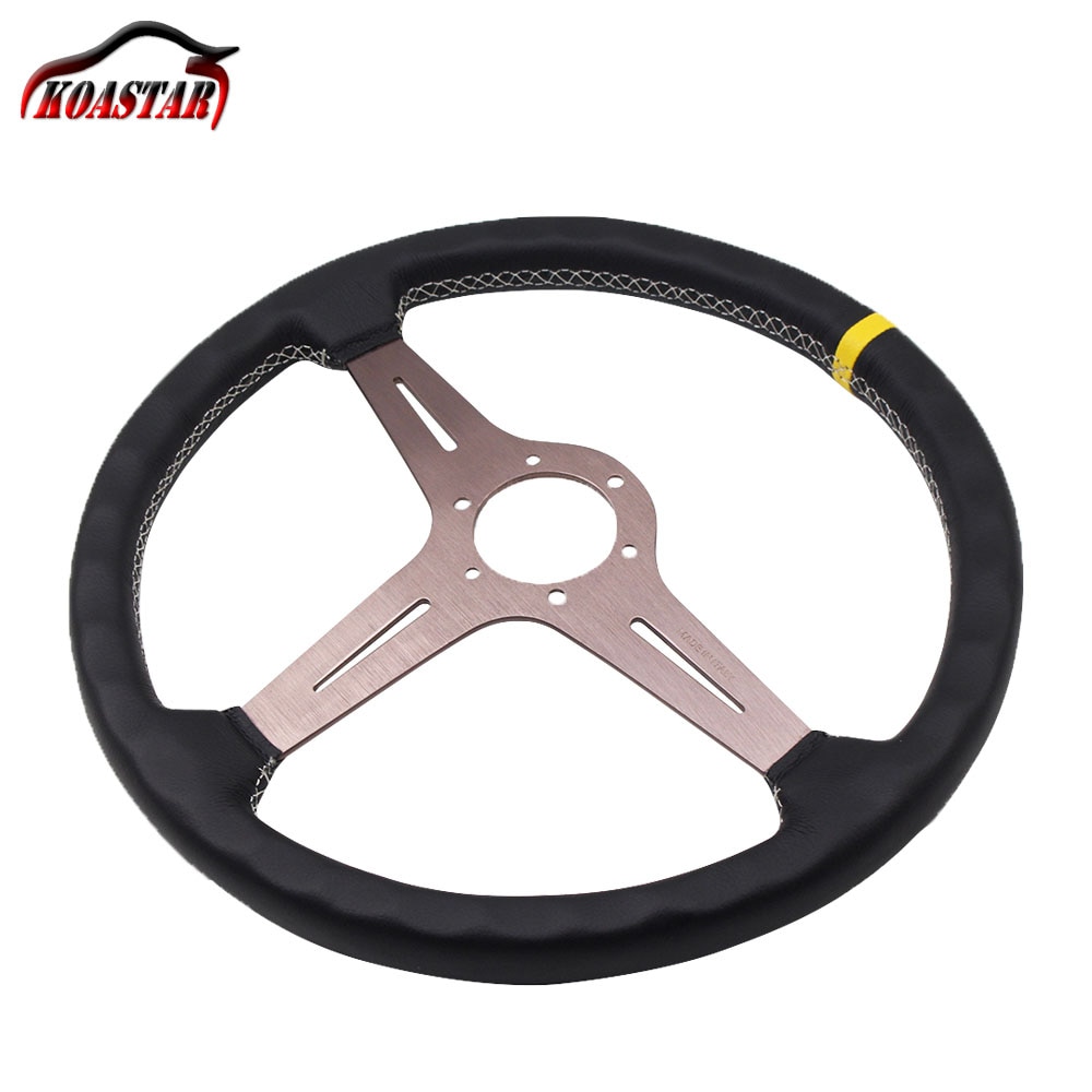 380mm 370mm Klassische Leder Lenkrad mit ND Horn Universal- 15 zoll ND Rennen Auto Lenkrad mit gumetal Speichen