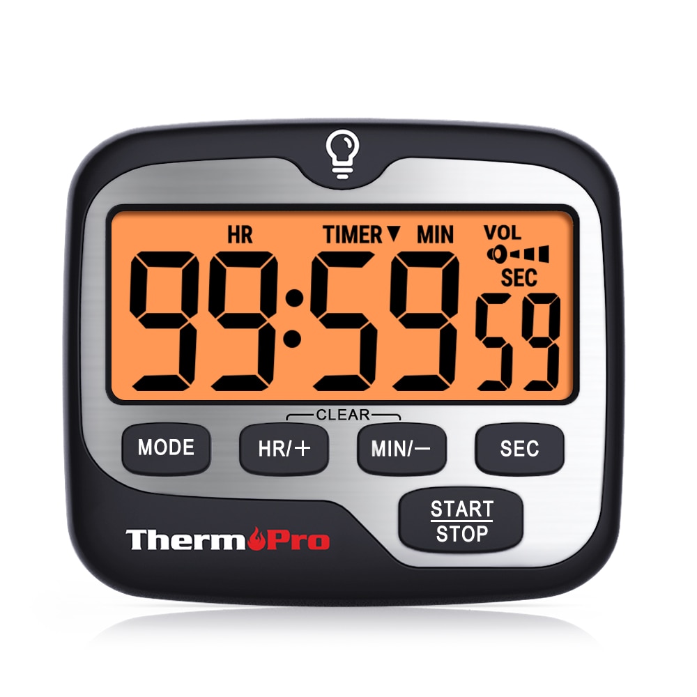 Thermopro  tm01 digital kogeoptælling og nedtællingstimer med baggrundsbelysning og urfunktion