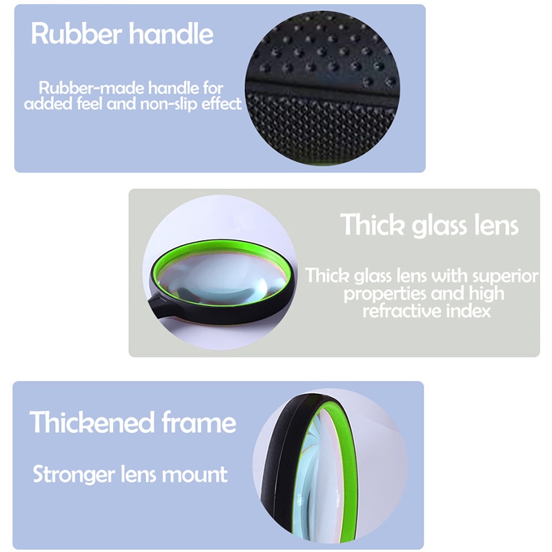 Magnifying Glass 10X Handheld Reading Magnifier Large Magnifying Lens with Non-Slip Soft Handle, Repair Lupa Hobby