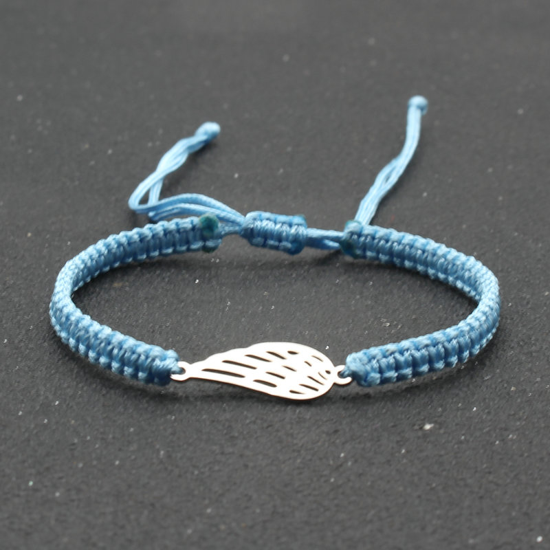 Bransoleta ze stali nierdzewnej Angel Wing Charm bransoletka ręcznie pleciona regulowana Lucky czerwona linka bransoletki dla kobiet mężczyzn biżuteria przyjaźni: Sky blue