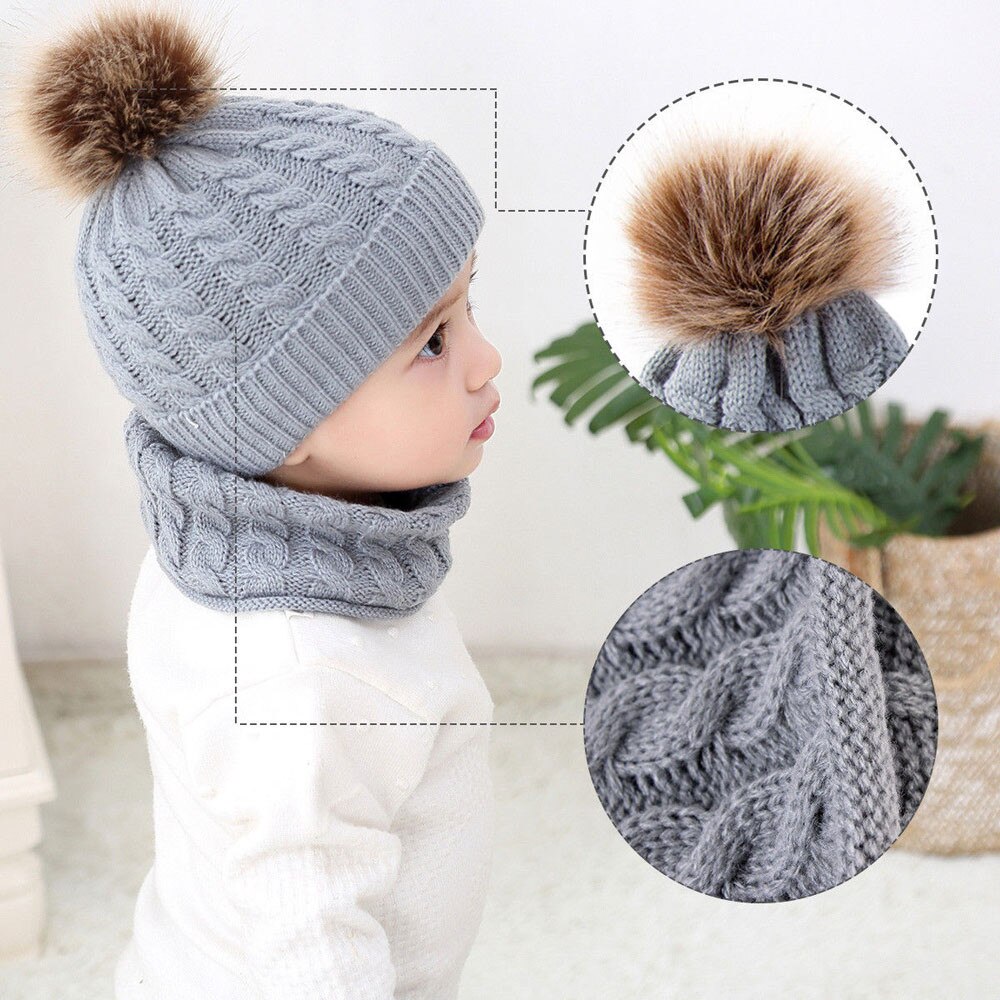 Baby winter hat 2Pcs Toddler Baby Girls Boys Winter Warm Knitted Beanie Cap+Scarf Keep Warm Set photography props Knitted hat