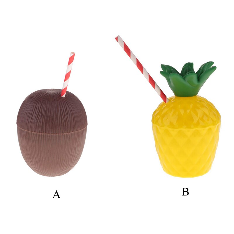Koktajl plastikowy kubek ananasowy kokosowy kształt naczynia robić picia ze słomkowym hawajskim kubkiem na wakacje