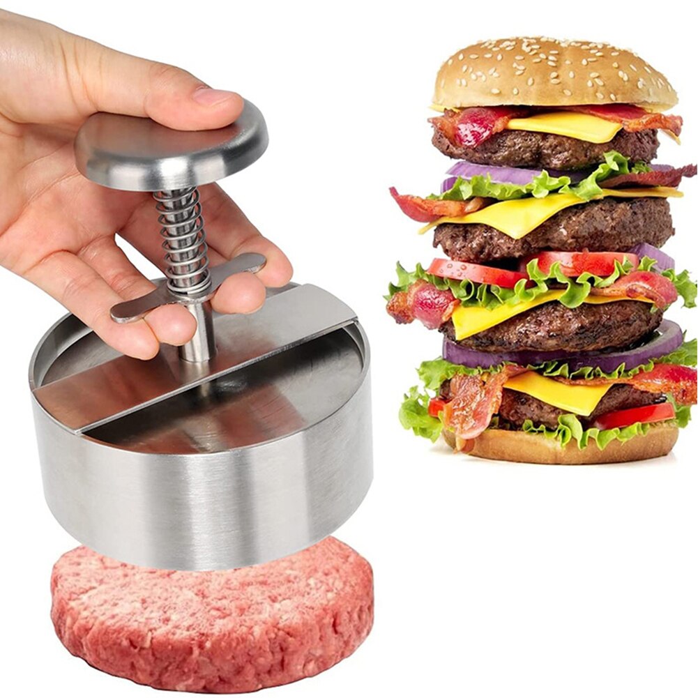 Stainless Steel Patty Making Beef BBQ Mold With Handle Party Non Stick Grill Burger Press Dinner Cooking Round Adjustable