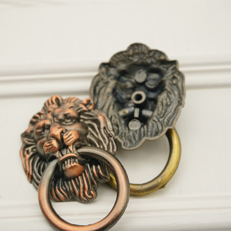 Pull Ring Deurklopper Animal Hoofd Massief Hout Gouden Leeuw Hoofd Houten Deur Handvat Pull Ring Push-Pull Antieke ouderwetse Hand