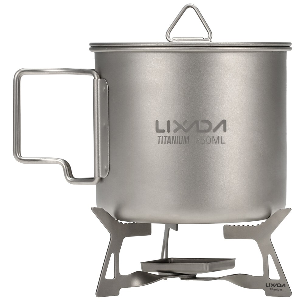 Lixada extérieur 4 pièces Camping titane batterie de cuisine ensemble 550ml tasse à eau tasse pliant solidifié alcool poêle Spork cuillère pare-brise