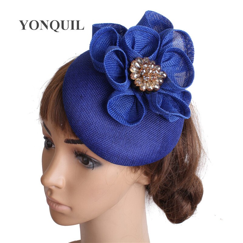 Licht Paars Vrouwen Tovenaar Cap Haar Clip Mooie Bloem Mesh Hoofddeksels Handgemaakte Voor Dames Wedding Hoedenzaak Cap Haar Clips: Blauw