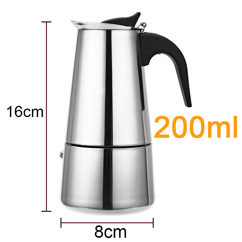 Roestvrij Staal Koffie Pot Mokka Espresso Latte Percolator Stove Koffiezetapparaat Pot Percolator Drinken Tool Koffiekan Latte Kookplaat: 200ml