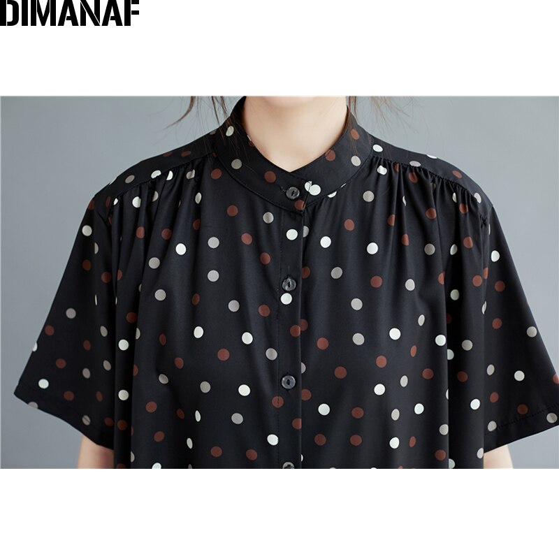 DIMANAF-vestido en tallas grandes para mujer, ropa de verano, holgado, informal, estampado de lunares, cárdigan con botones, talla grande 5XL