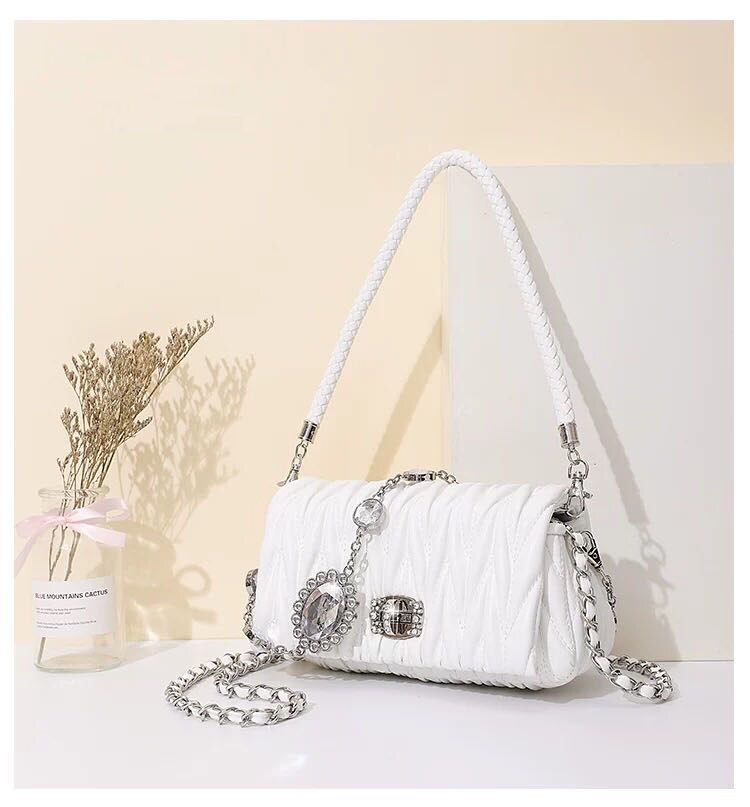 Kunst und weise Faltete Handtasche Dimonds Gitter Abend Party Handtasche Einzelnen Schulter Kette Tasche Umhängetasche Weichen PU Leder