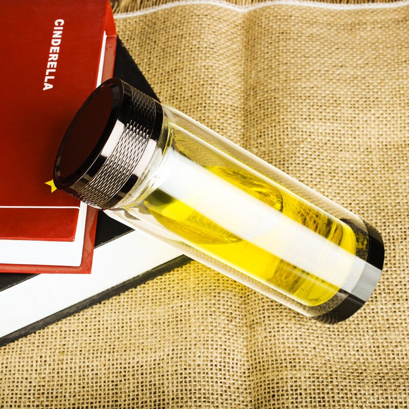 Transparent Double Layer Water Cup Ad High Grade Transparent High Borosilicate Glass Water Bottles: black