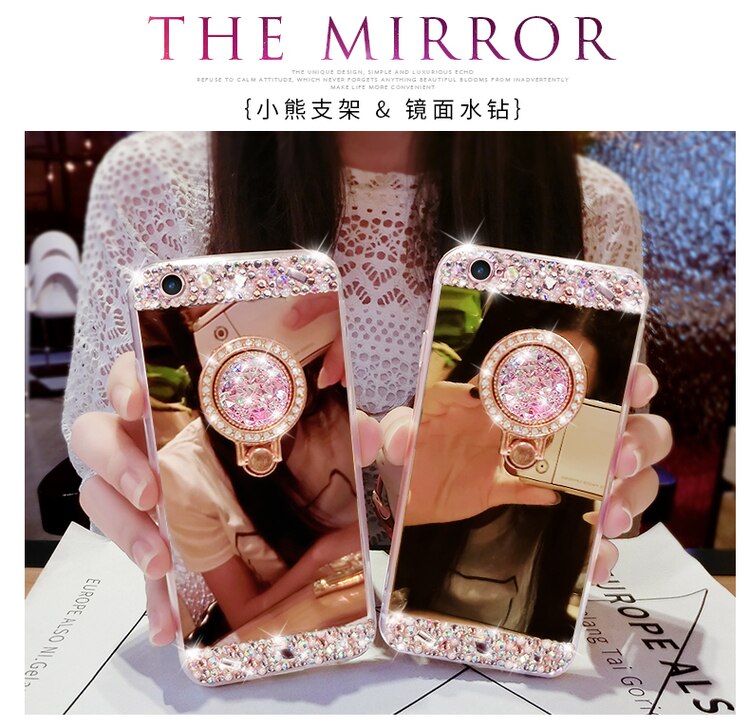 G7 ThinQ V30 Telefoon case Voor LG V20 case Siliconen Case luxe Rhinestone ring Houder spiegel Zachte TPU Case voor LG V10 Cover