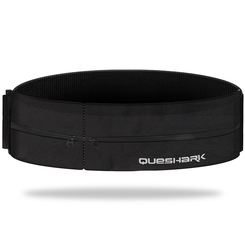 Queshark pro reflekterende elastisk linning sportstaske dobbelt lynlås lomme løbegymnastik yoga talje bælte pakke telefon wasit pung taske: Sort