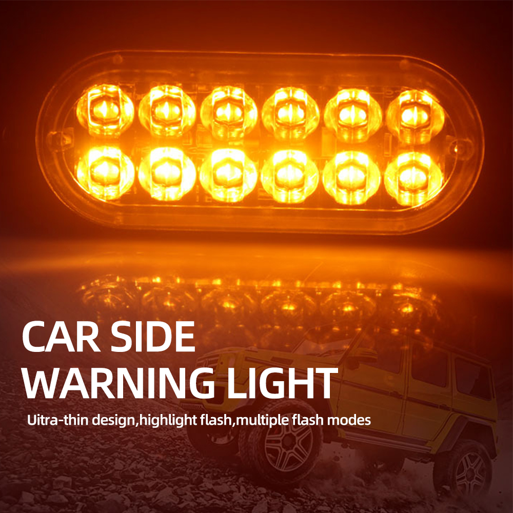 Luz de advertencia de coche de 12LED, luz de emergencia de avería, lámpara de baliza de remolque de camión, luz lateral LED ámbar de 12V para accesorios de coches KO