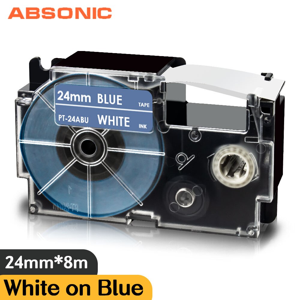 Mixed Color 24mm XR-24WE XR-24X For Casio XR-24RD XR-24BU XR-24YW XR-24GN Label Cassette for Casio CW-L300 KL-430 KL-820 Labler: Blue on White