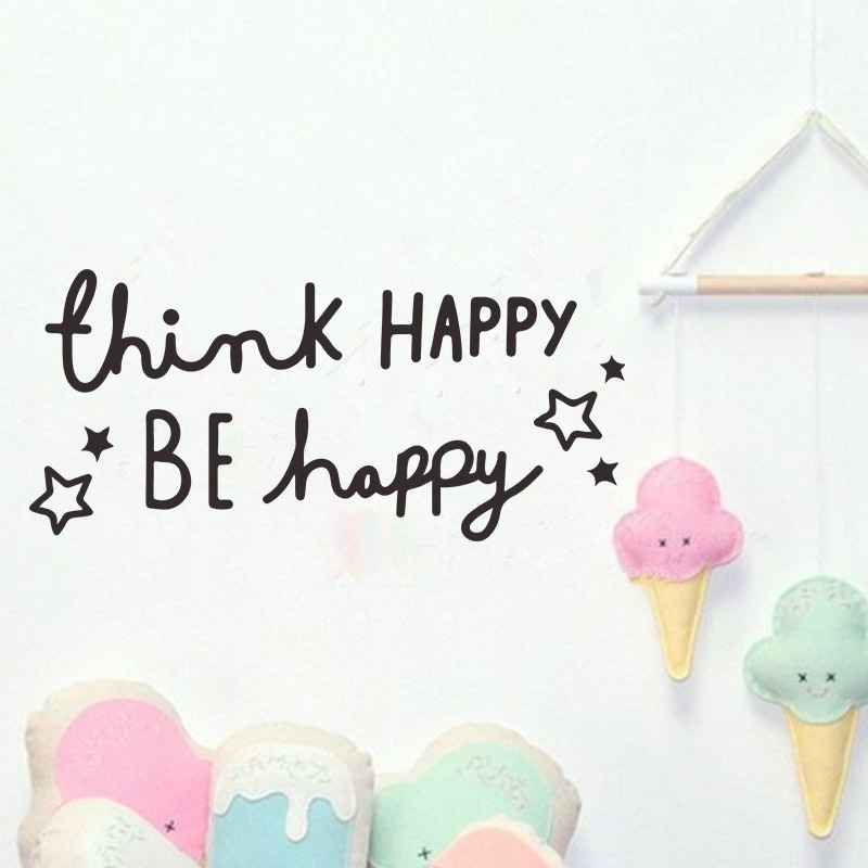 Think Happy Be Happy Quotes Wall Sticker Room Decoration Living Room Bedroom Kids Room Decal Wall Home Decor Stickers