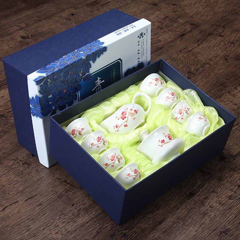 Conjunto de chá chinês azul e branco porcelana kung fu chá conjunto tureen cerâmica tigela chá saúde bule chá copos mestre frete grátis: 02