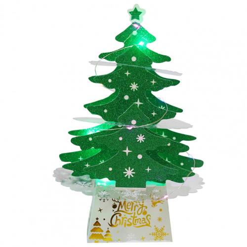 1 Set LED Christmas Tree Shape Card Stake Display Handmade Beautiful Cardboard Card Stake Decor for Home: Green 5 Color Light