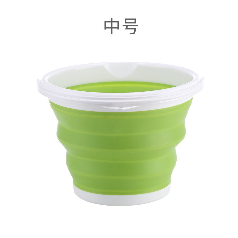Multi-Function Silicone Foldable Bucket Portable Outdoor Bucket Travel Car Wash Fishing Plastic Bucket: Green M
