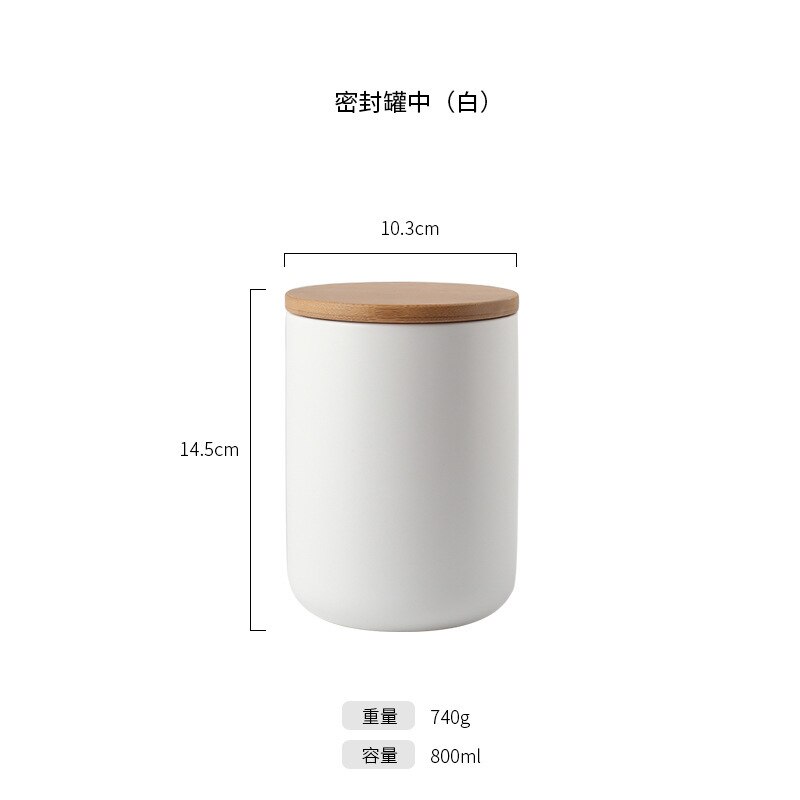 260ML/800ML/1000ML Sealed Ceramic Storage Jar For Spices Tank Container For Eating With Lid Bottle Coffee Tea Caddy Kitchen: M white