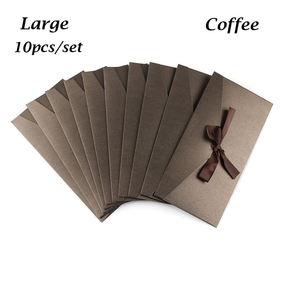 12 färger 10 st/set kuvert pärlemorskimrande papper rosett tjocka band retro färg brevpapper bröllop inbjudna: Stort kaffe
