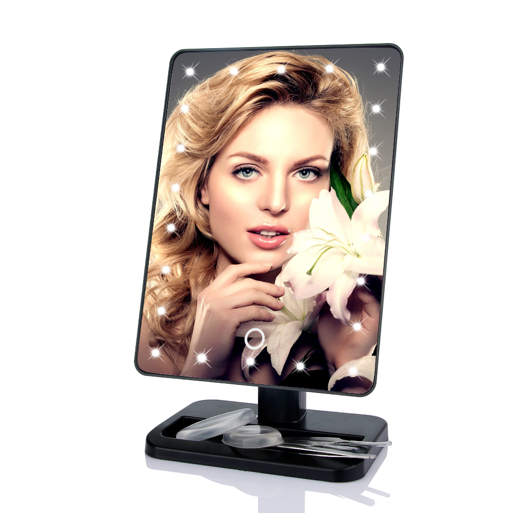 22 LED Lights Touch Screen Makeup Mirror Vanity Mirror Beauty Adjustable Countertop 360 Rotating Desktop Mirror