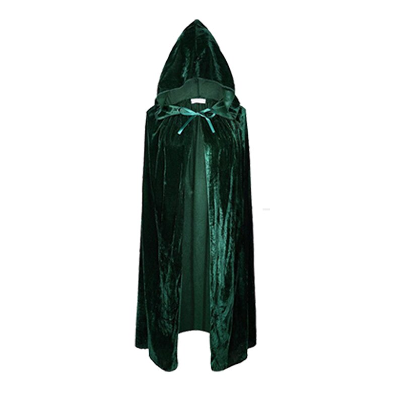 Adultos Unisex hombres mujeres terciopelo Halloween capa de disfraz con capucha Medieval bruja vampiro capa de disfraz abrigos Cosplay: Green