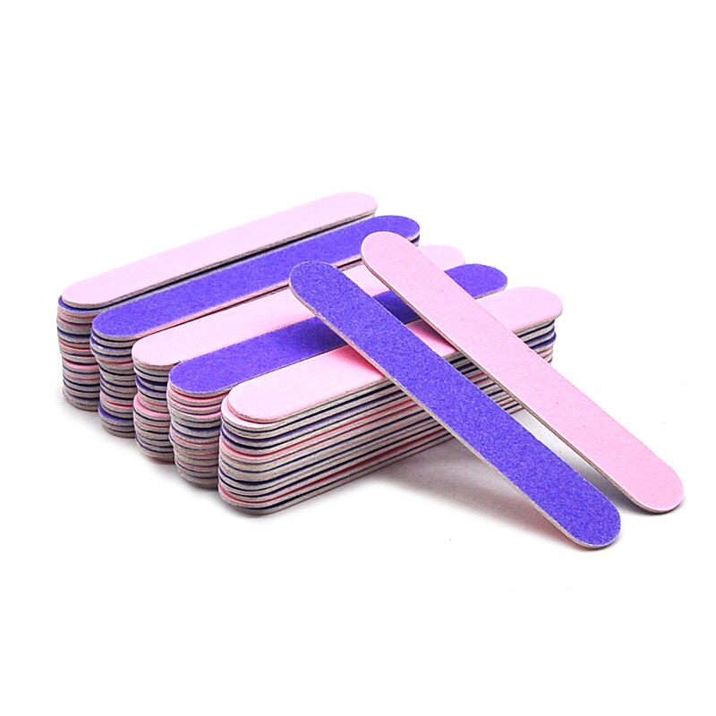 50 Stks/partij Houten Nagelvijlen Dubbelzijdig Wegwerp Mini Art Nail Manicure Tool Paars Roze Schuurpapier Nail Pedicure Schuren bestand