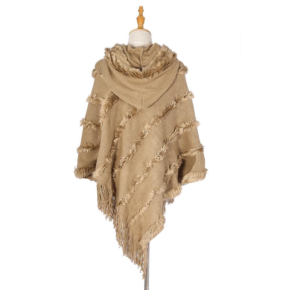 Höststickad poncho dam päls huva ponchos och kepsar vinter utomhuskläder filt kappa femme fleecetröja cardigan plus size