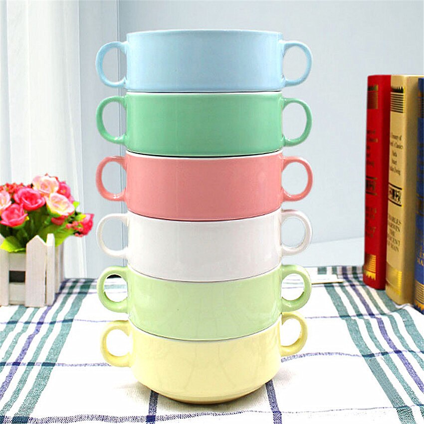 Handle Soup Bowl 300ml Microwaveable Containers Soup mugs ceramic coffee tea milk cup nice